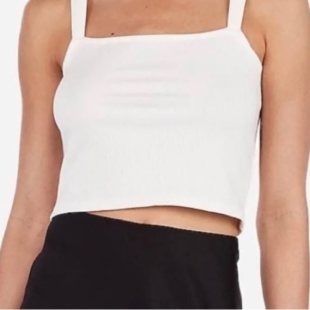 Express x Rocky Barnes White Crop Tank Top